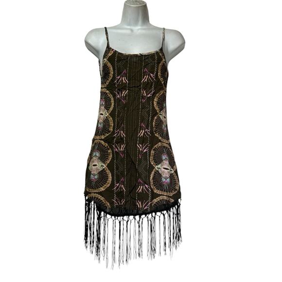 Cleobella Dresses & Skirts - Cleobella Women's Kate Adjustable Strap Boho Print Fringe Mini Dress Size S